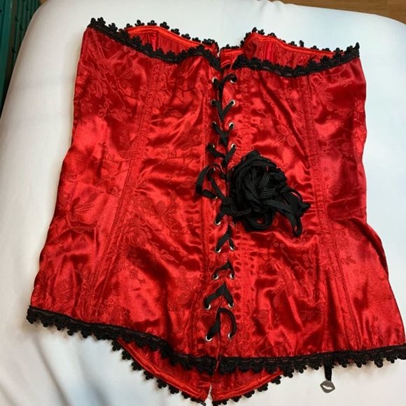 Coquette Lace Up Boned Bustier Waist Cincher Body Shaper Corsets Red Size XL - Picture 3 of 9